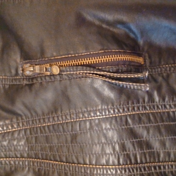 Moto-style  Black Zip-Front Vegan Leather Jacket - Picture 8 of 10